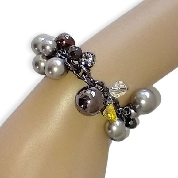 Y2K Grace Adele Bubble Beaded Bracelet Charms Glass Statement Gunmetal Statement - Picture 10 of 16